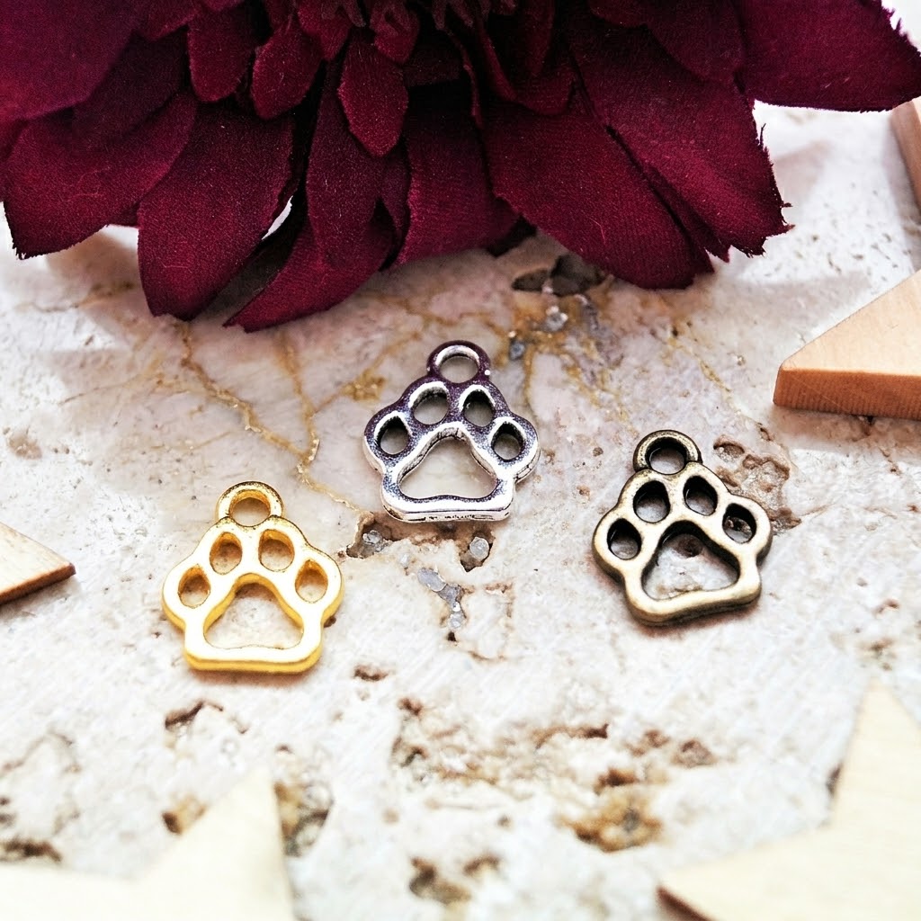 Breloques Patte de Chien chat en Métal par lot de 10