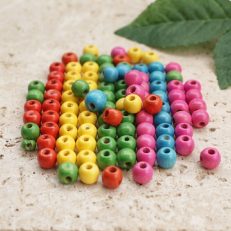 Perles 8 mm en bois rouge, rose, bleu, vert, jaune