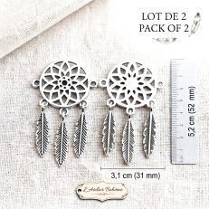 Connecteurs dreamcatchers en métal argenté  5,2 cm x 3,1 cm par 2