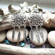 Pendentifs dreamcatchers métal argenté  6,5 cm x 2.9 cm par 2