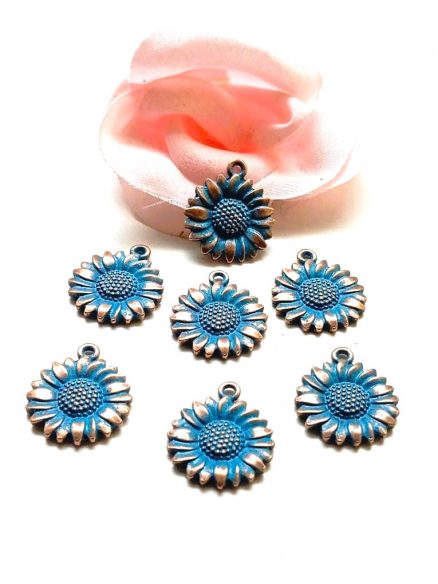 Breloques tournesols couleur patine bleue antique 19,5x17 mm par 5 – Image 2