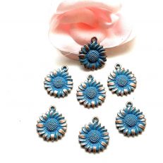 Breloques tournesols couleur patine bleue antique 19,5x17 mm par 5