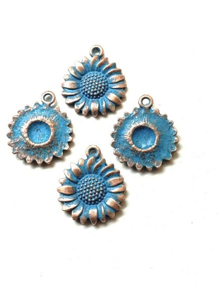 Breloques tournesols couleur patine bleue antique 19,5x17 mm par 5 – Image 4