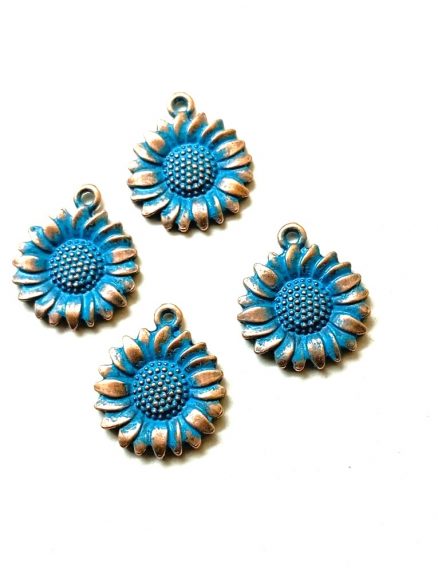 Breloques tournesols couleur patine bleue antique 19,5x17 mm par 5 – Image 5