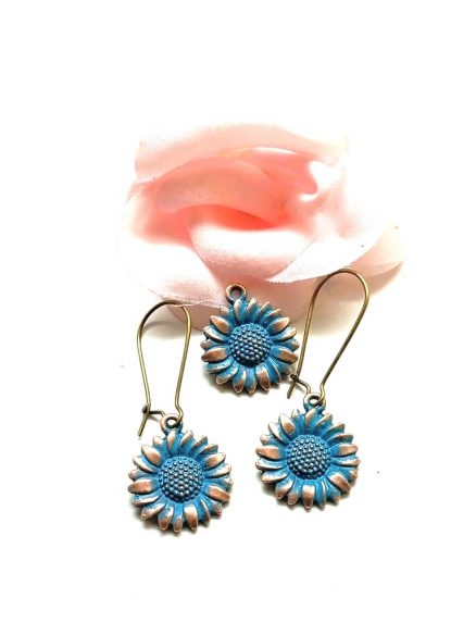 Breloques tournesols couleur patine bleue antique 19,5x17 mm par 5 – Image 6