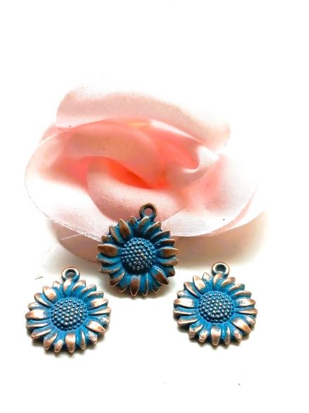 Breloques tournesols couleur patine bleue antique 19,5x17 mm par 5 – Image 7