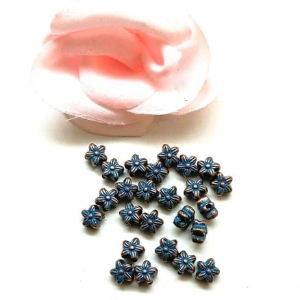Perles fleurs vintage patine bleue 7 mm par 20 – Image 5