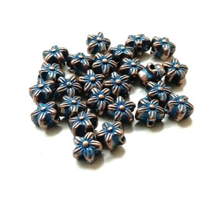 Perles fleurs vintage patine bleue 7 mm par 20 – Image 3