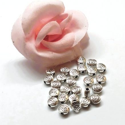 Perles rondes plates oeil gravé métal argenté 6 mm par 10 – Image 6