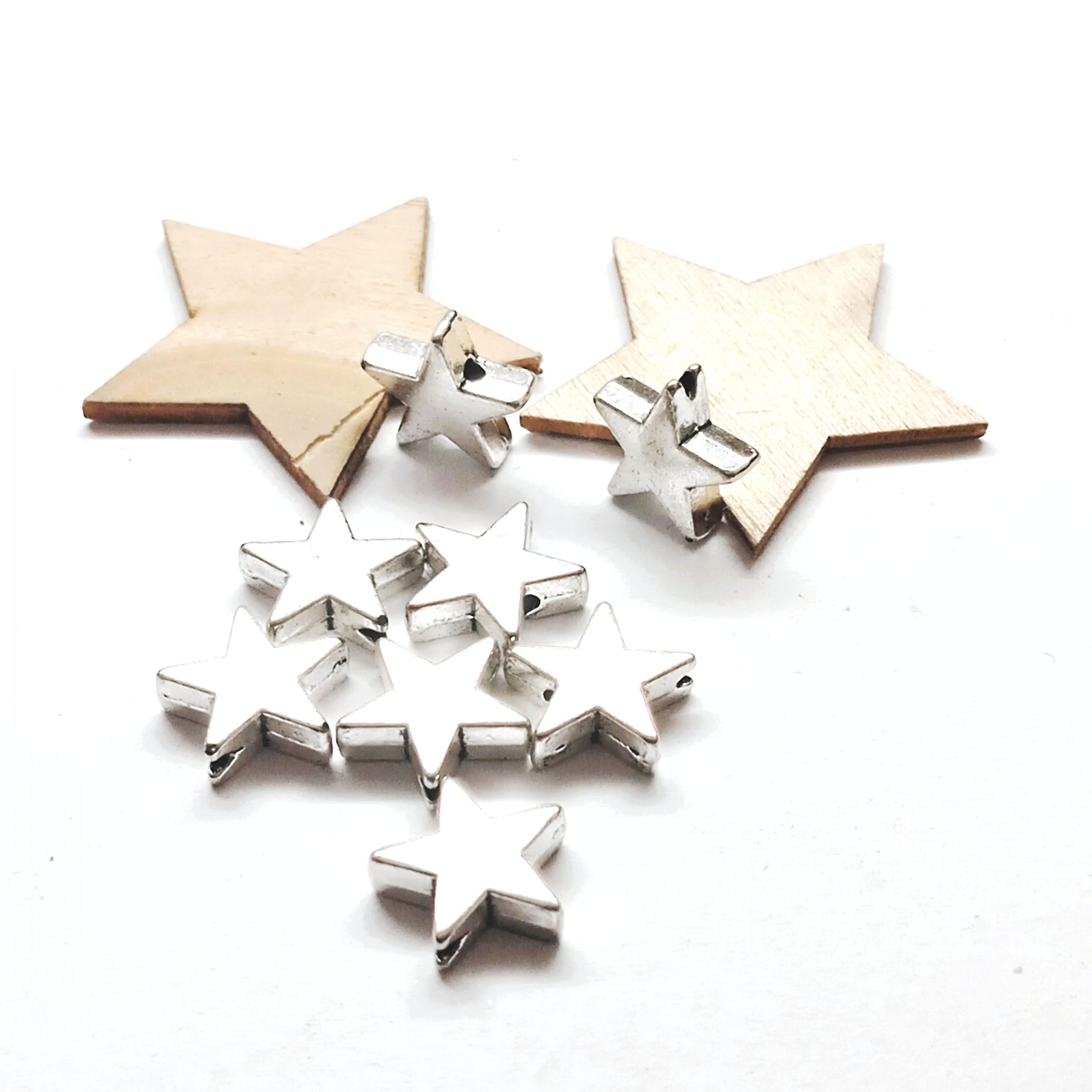 Perles étoiles 11mm en métal argenté par lot de 10 – Image 5