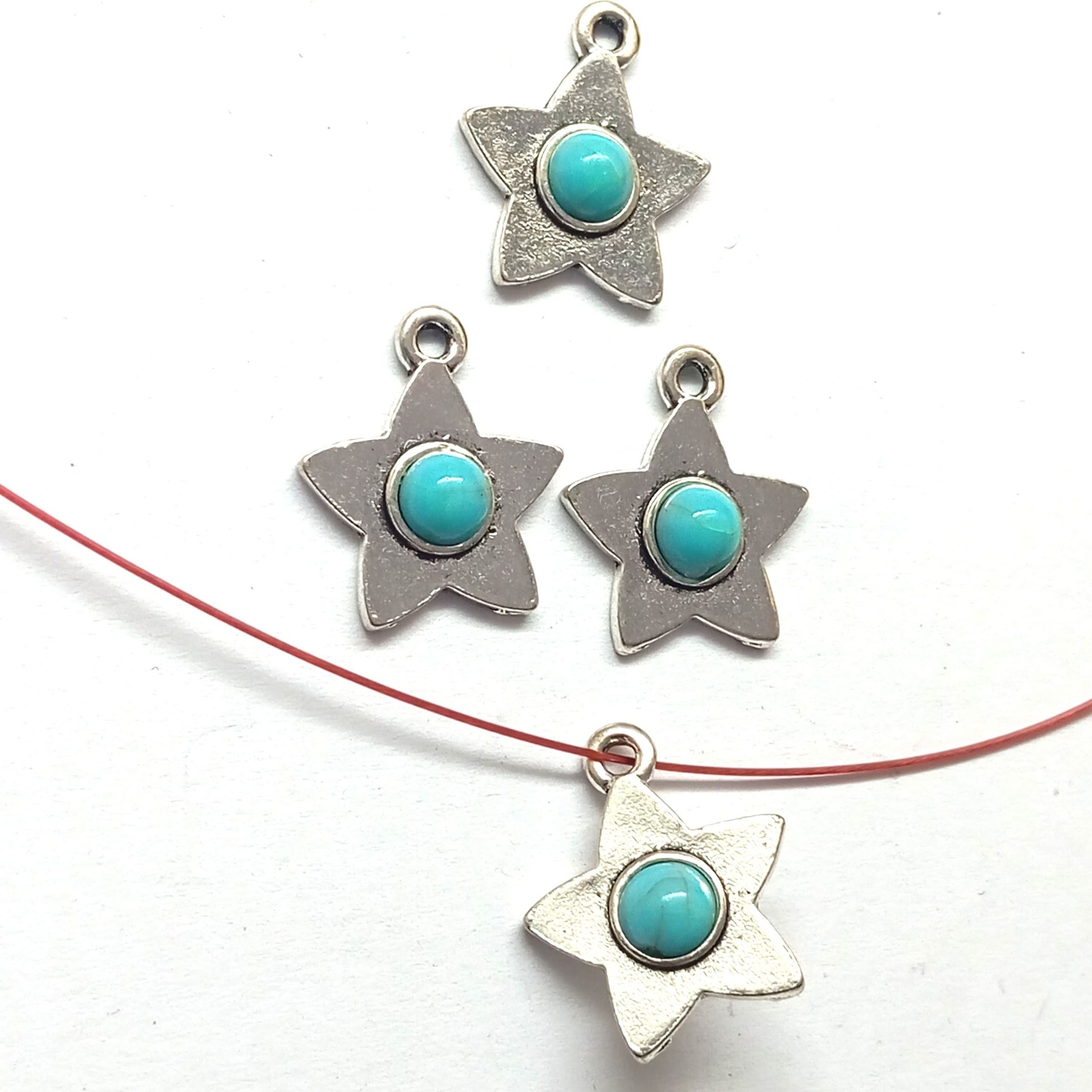 Breloques étoile argentée et howlite bleue 17mm par 2 – Image 7