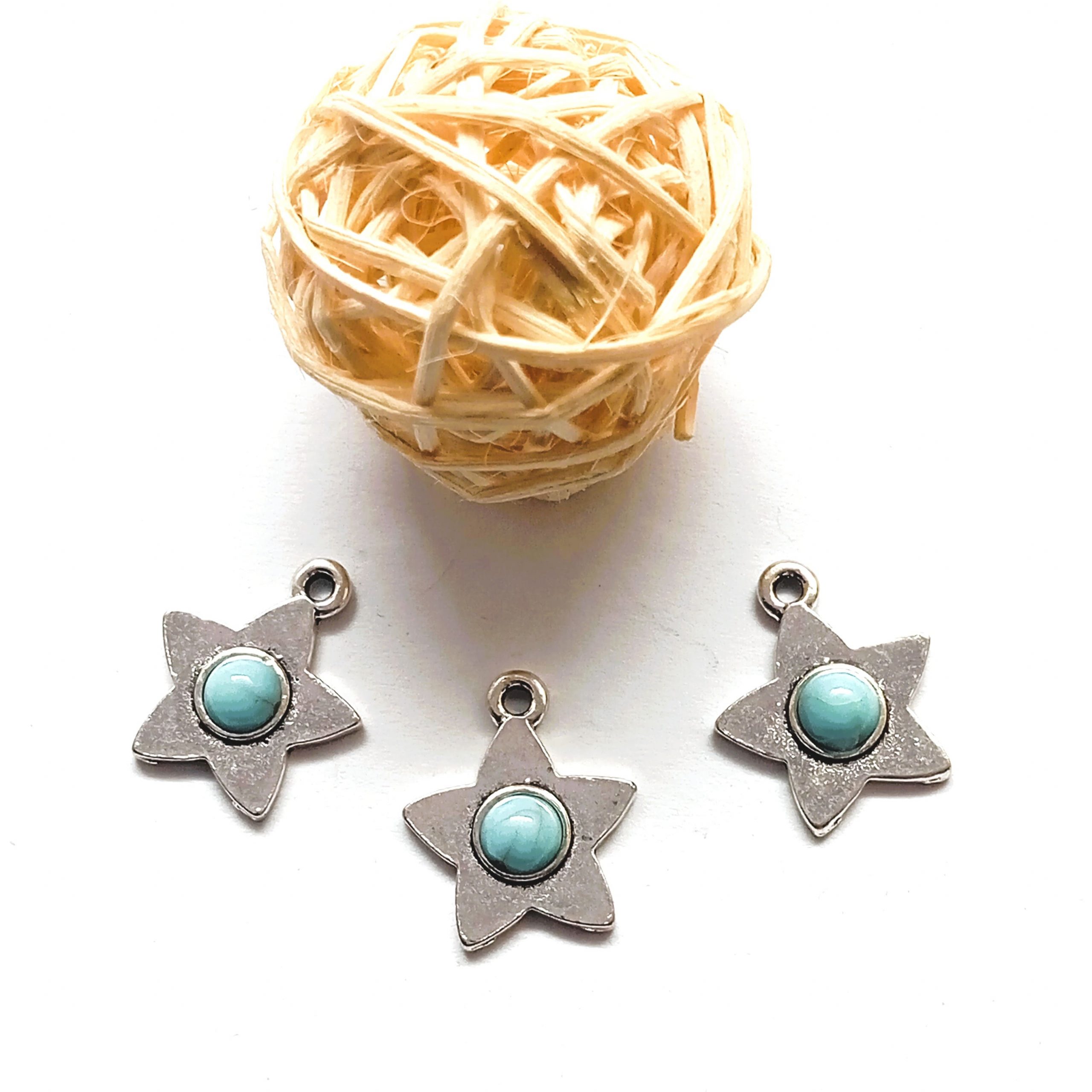 Breloques étoile argentée et howlite bleue 17mm par 2