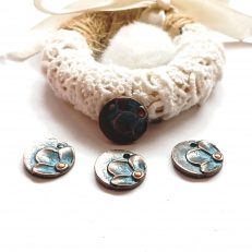 Breloques Fleur de lotus cuivre rouge antique et patine bleue 15mm par 4