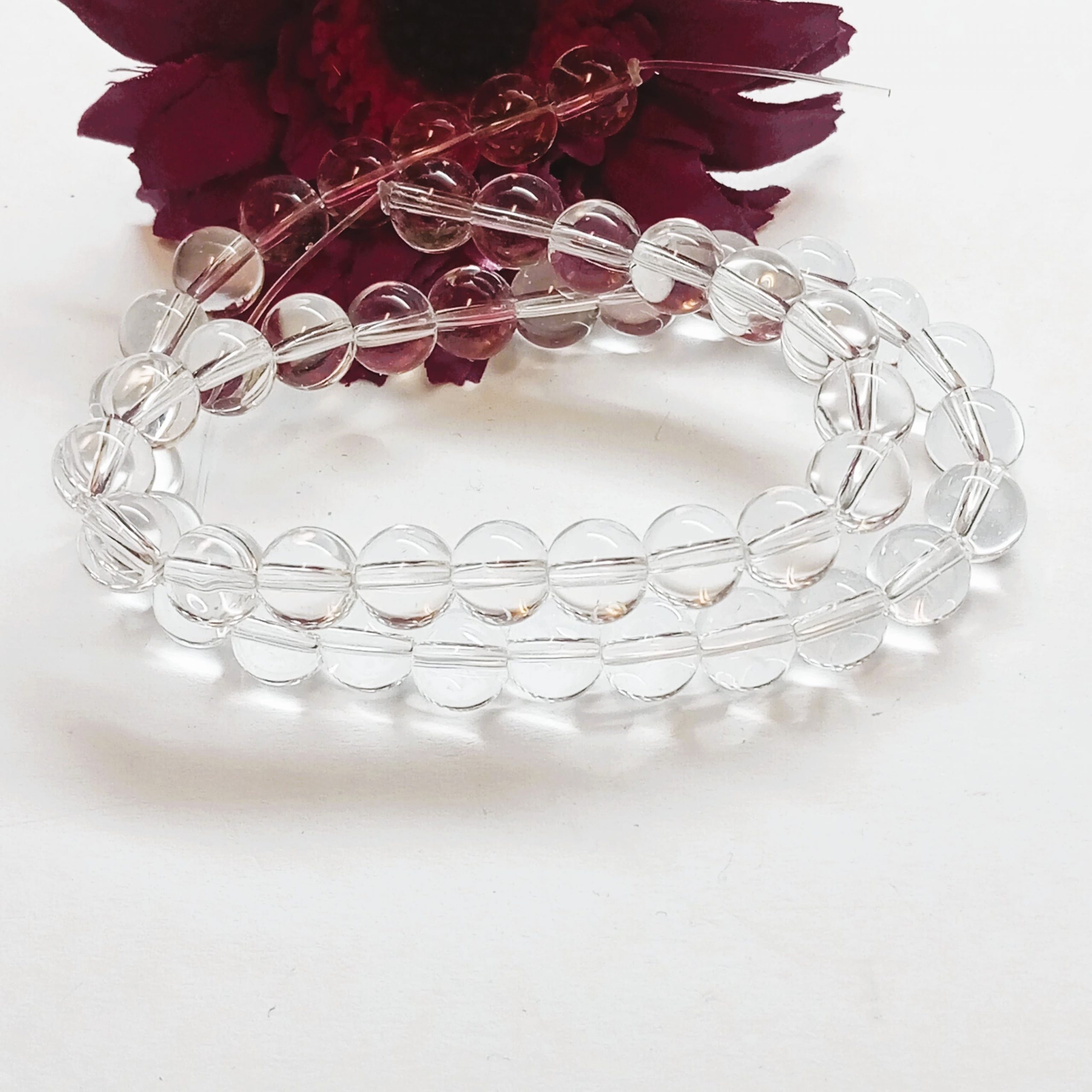 Perles rondes lisses 8mm en cristal de roche naturel du Brésil ou de l'Uruguay pour création de bijoux