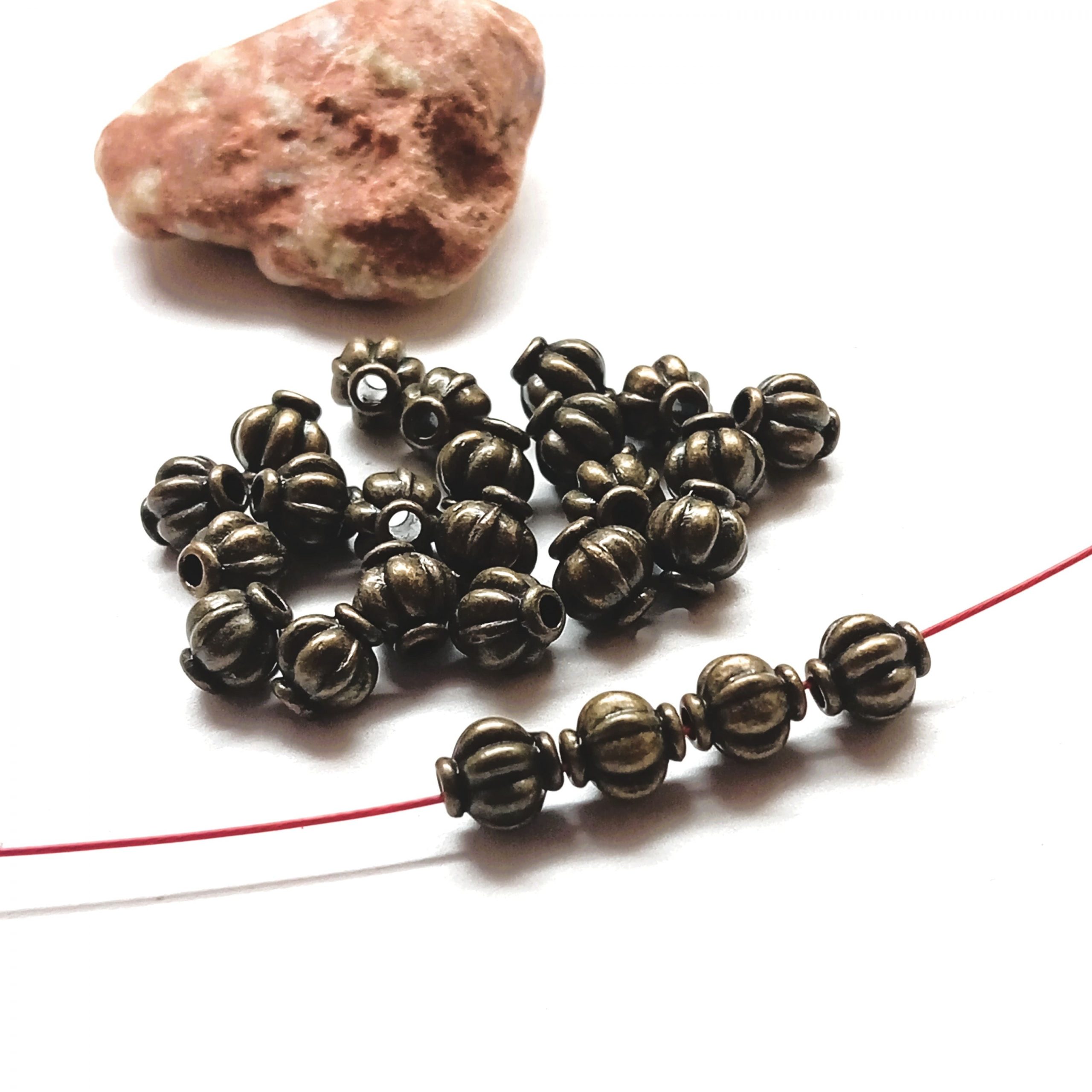 50 Perles lanterne Citrouille Bronze antique 6mm – Image 2