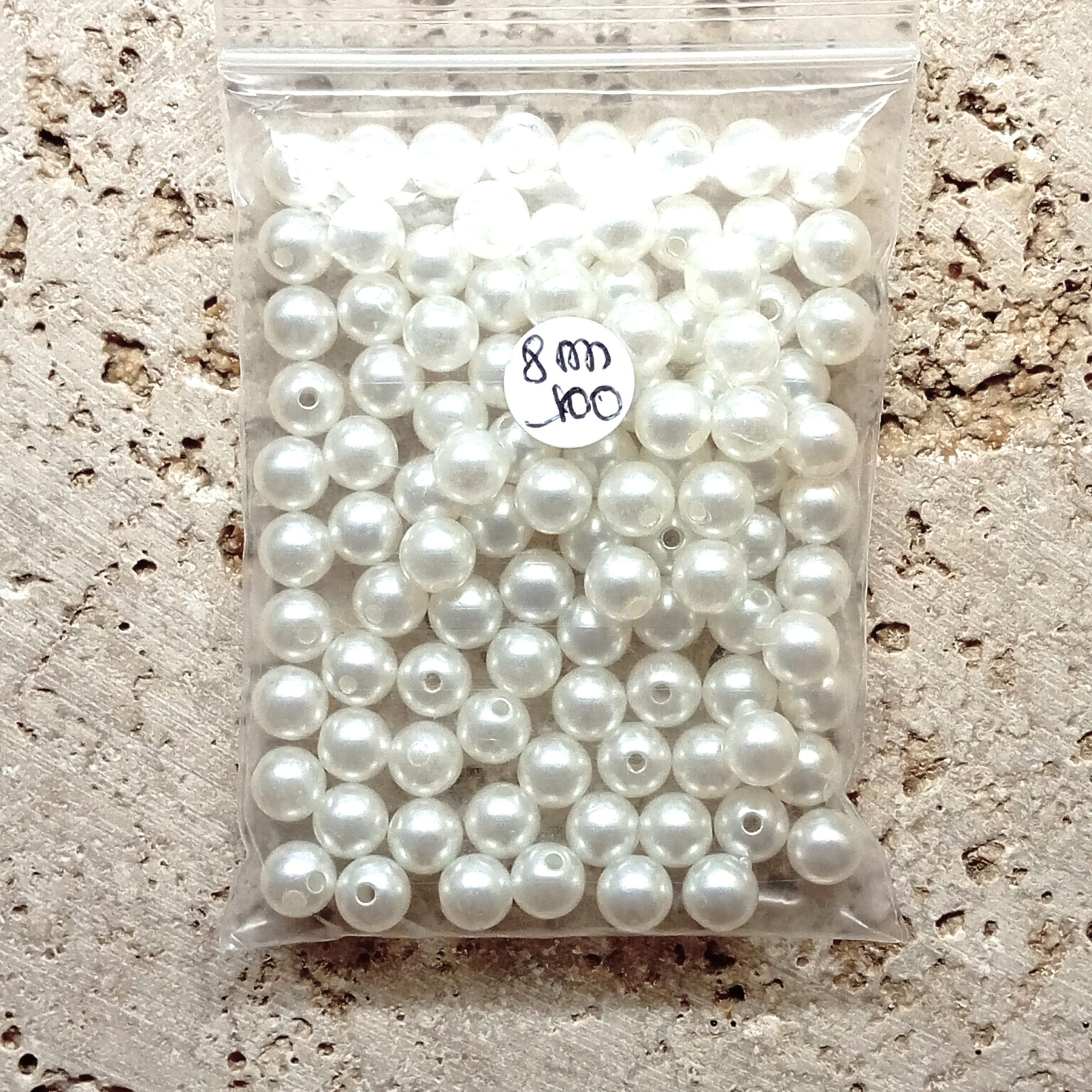 Perles rondes acryliques Beige et Blanc 4 à 10mm – Image 7