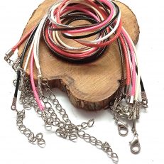 Colliers cordon ciré 50cm avec fermoir et chaine d'extension argenté par 5