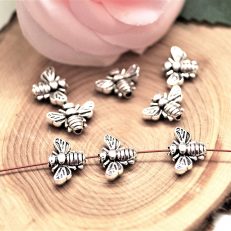 Perles abeilles métal argent vieilli 13x9mm - par lot de 20