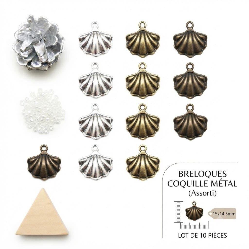 Breloques coquilles en métal avec support pour cabochon 15*14,5 mm x 10