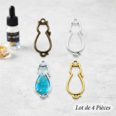 Lot de 4 pendentifs chats creux 13x28mm