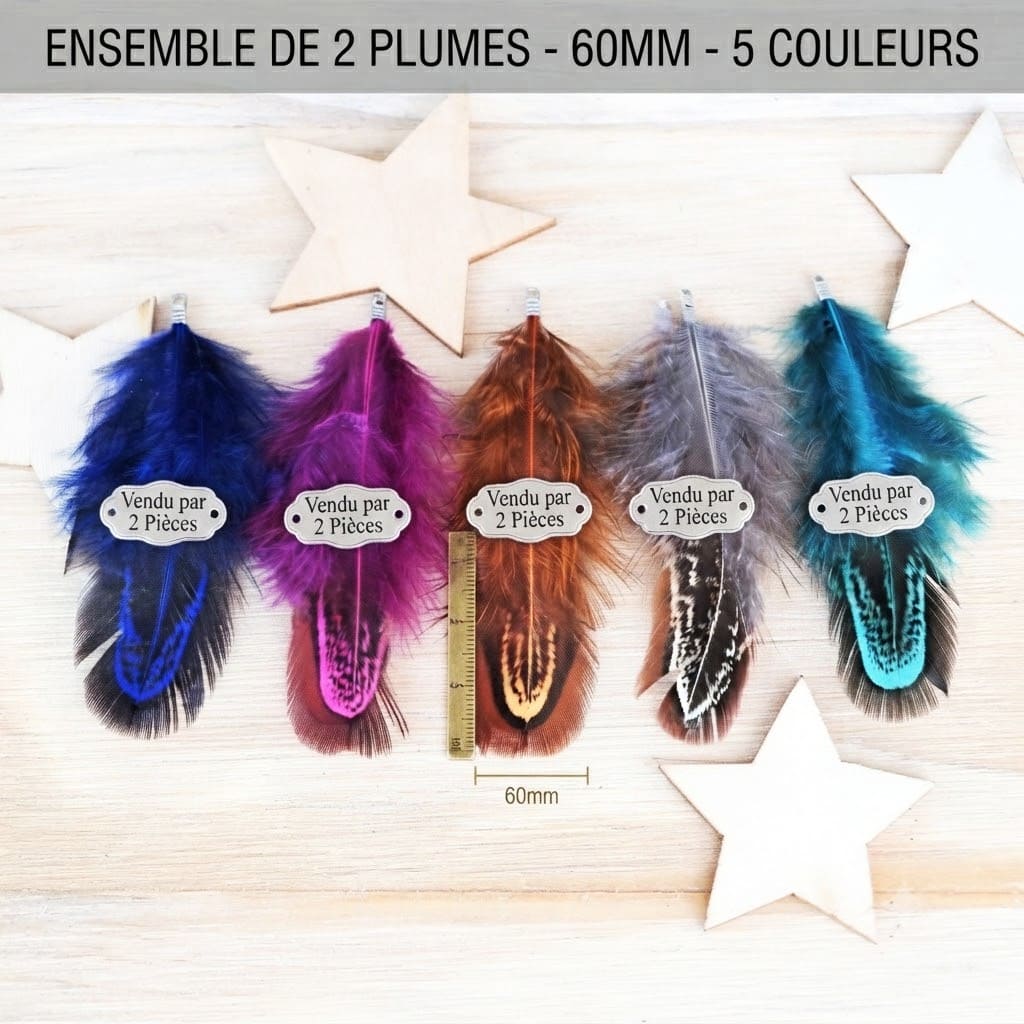 Pendentifs plumes de faisan 60mm avec embouts argentés par 2