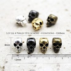 Lot de 4 Perles têtes de mort métal 3D 12*8 mm