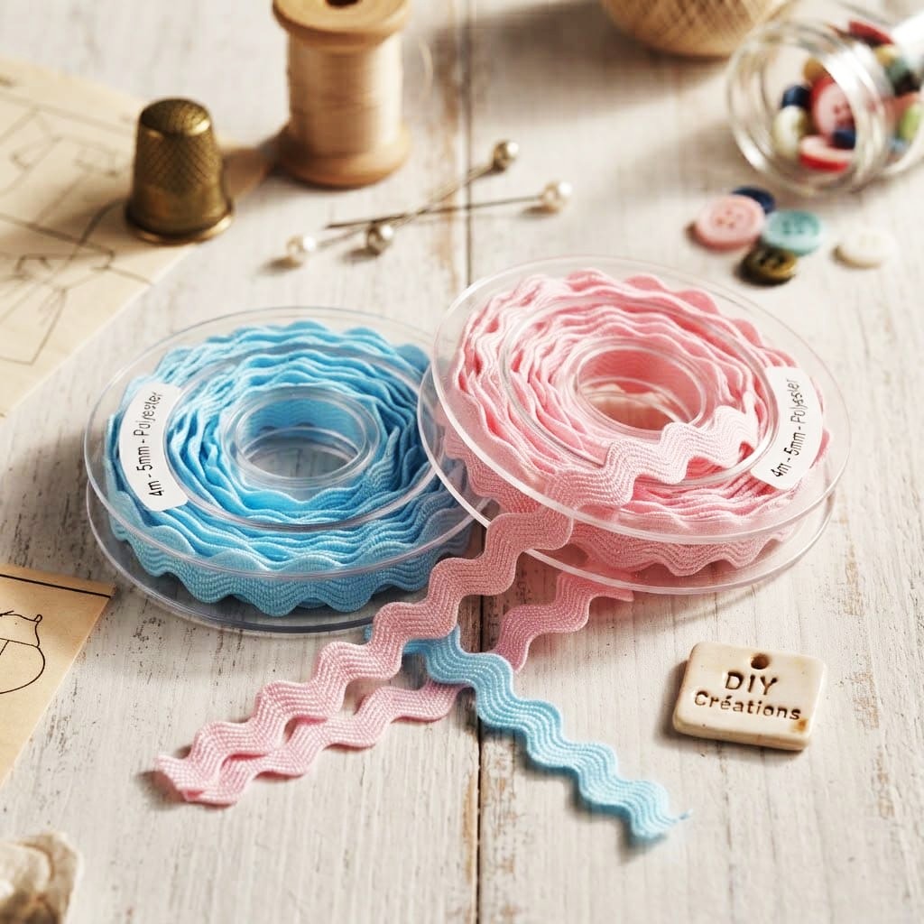 Ruban Zig Zag 5mm en coupon de 4 mètres rose ou bleu